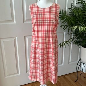 LL Bean Pink Cream Plaid Print Cotton Sleeveless Shift Dress Size 8